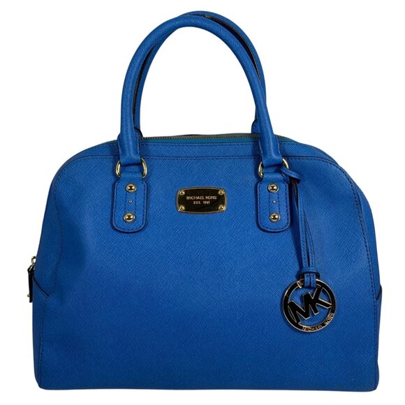 MICHAEL KORS Large Blue Boston Bowlers Satchel Shoulder Bag w/ Bag Charm EUC - Picture 2 of 14